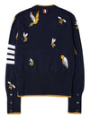 Birds Bees 4-Bar Cotton Merino Pullover Knit Top Navy - THOM BROWNE - BALAAN 3