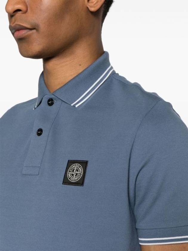 Stretch Cotton Pique Short Sleeve Polo Shirt Light Blue - STONE ISLAND - BALAAN 5