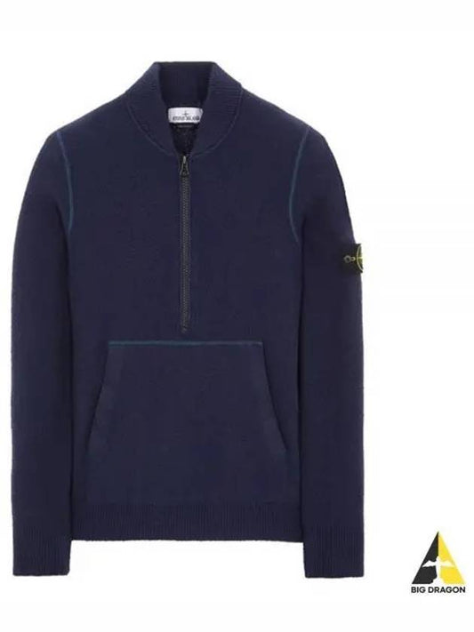 Badge Half Zip-Up Knit Top Navy - STONE ISLAND - BALAAN 2