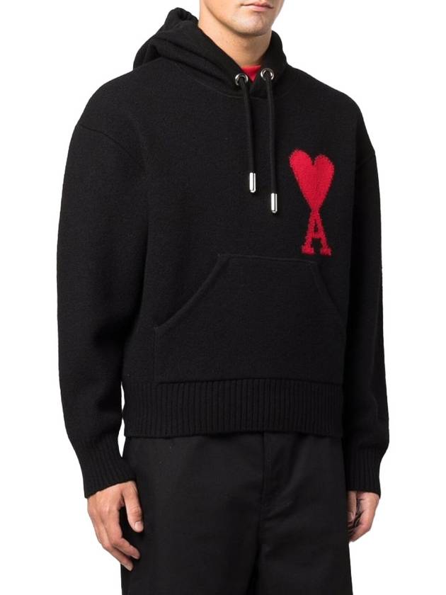 Big Heart Logo Wool Hoodie Black - AMI - BALAAN 5