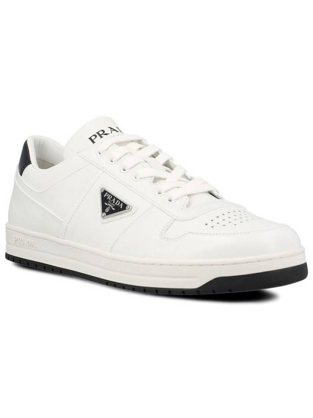 Downtown Triagle Logo Leather Low Top Sneakers White - PRADA - BALAAN 3