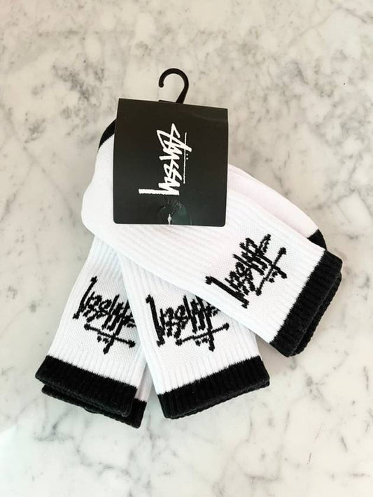 Men's Graffiti Logo Crew 3 Pack Socks White - STUSSY - BALAAN 2