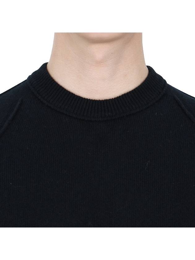 Lens Wappen Classic Crew Neck Wool Knit Top Black - CP COMPANY - BALAAN 7