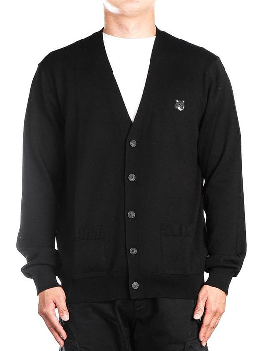 Men s Bold Foxhead Cardigan MM00509KT1036 BLACK - MAISON KITSUNE - BALAAN 1