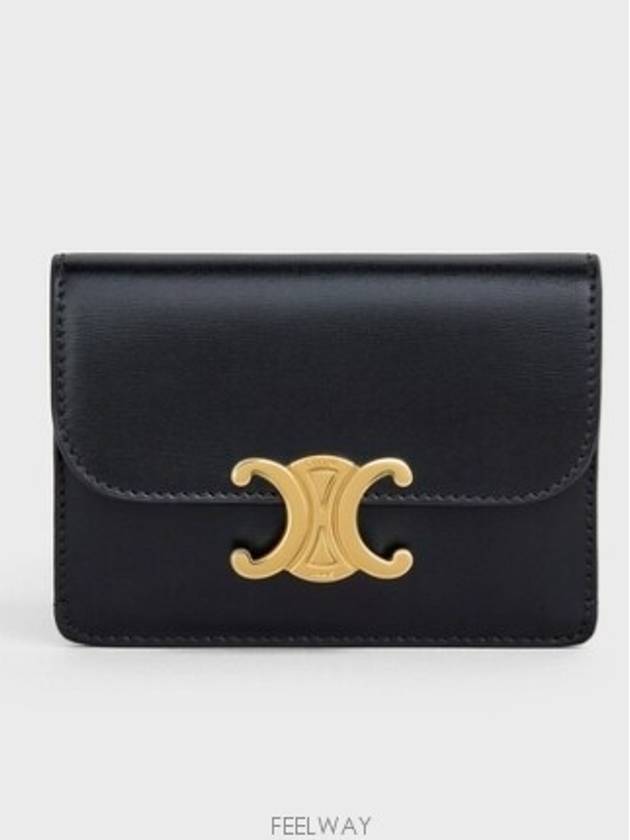 Triomphe Shiny Calfskin Flap Card Wallet Black - CELINE - BALAAN 2