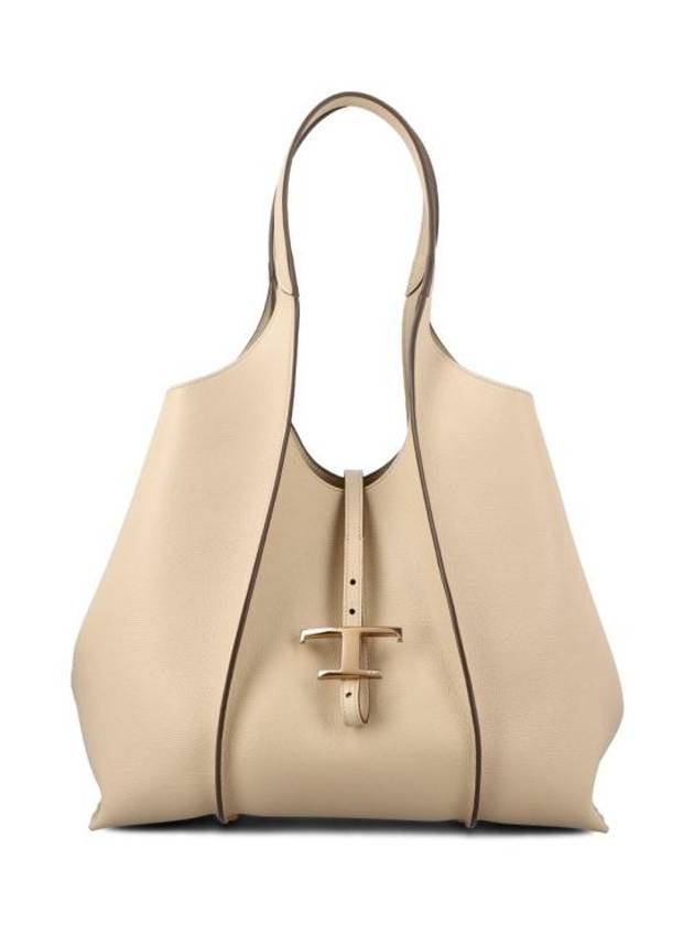 T Timeless Leather Medium Shopping Tote Bag Beige - TOD'S - BALAAN 1