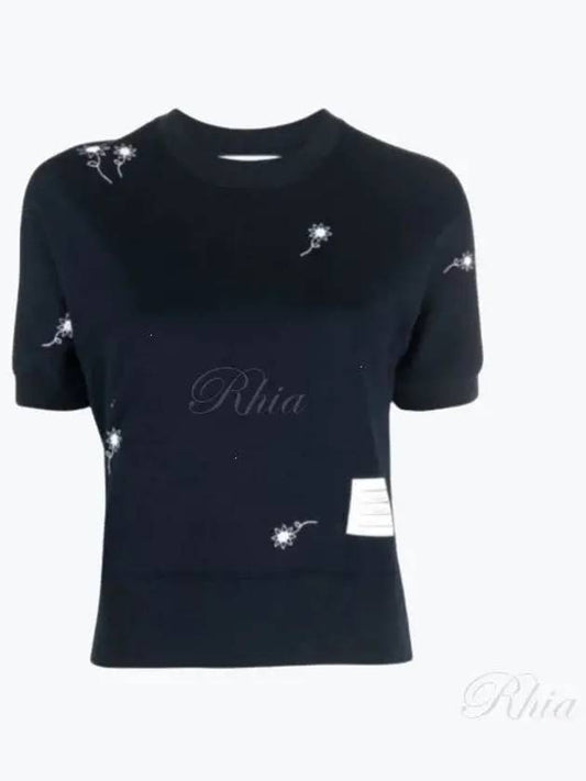 Embroidered Flower Dolman Short Sleeve T-Shirt Navy - THOM BROWNE - BALAAN 2