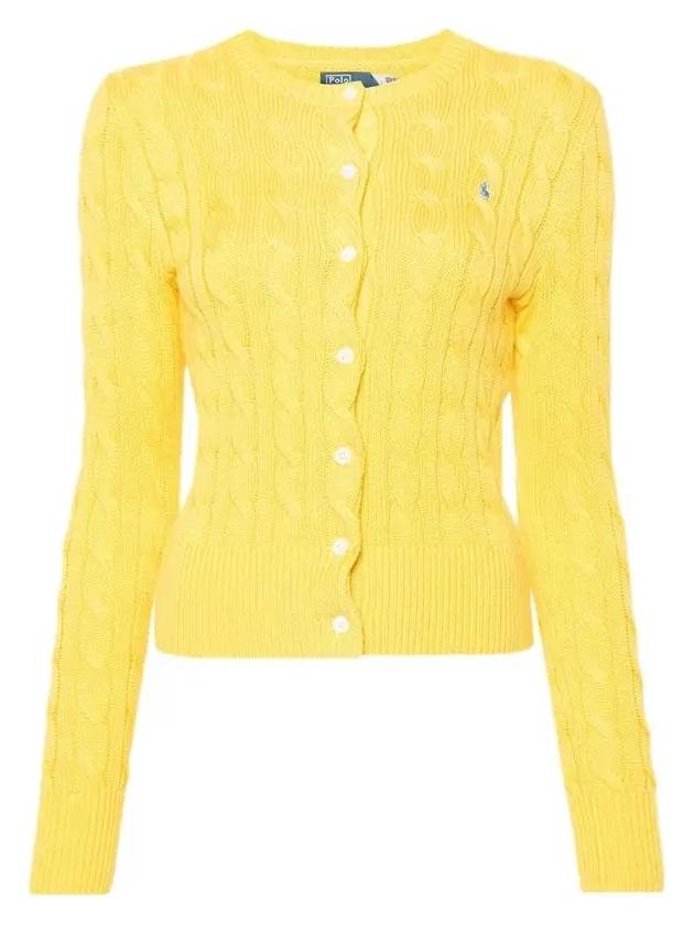 Women's Embroidered Logo Pony Cable Cardigan Yellow - POLO RALPH LAUREN - BALAAN 2