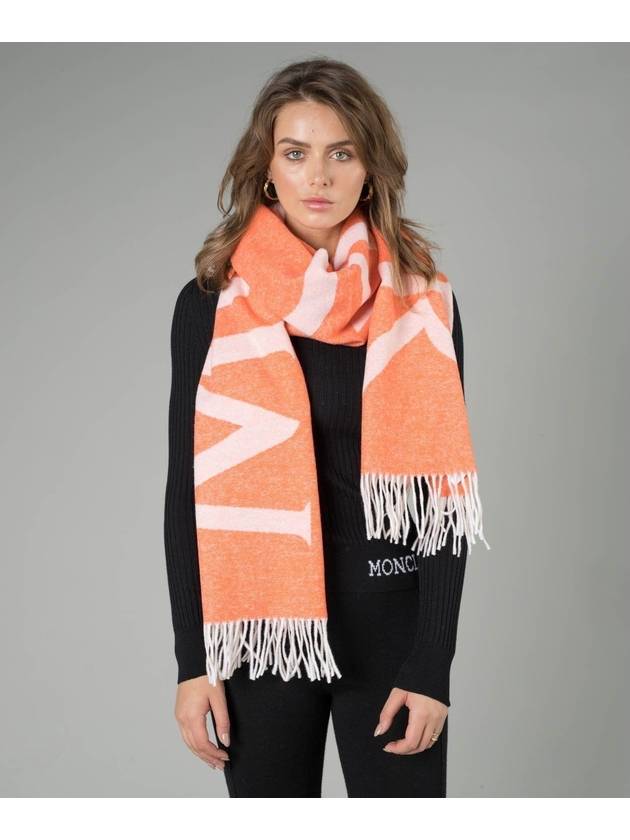 Logo Fringe Wool Muffler Orange - MONCLER - BALAAN 3