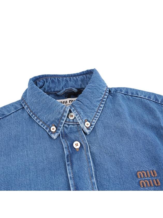 Embroidered Logo Denim Shirt Navy - MIU MIU - BALAAN 4