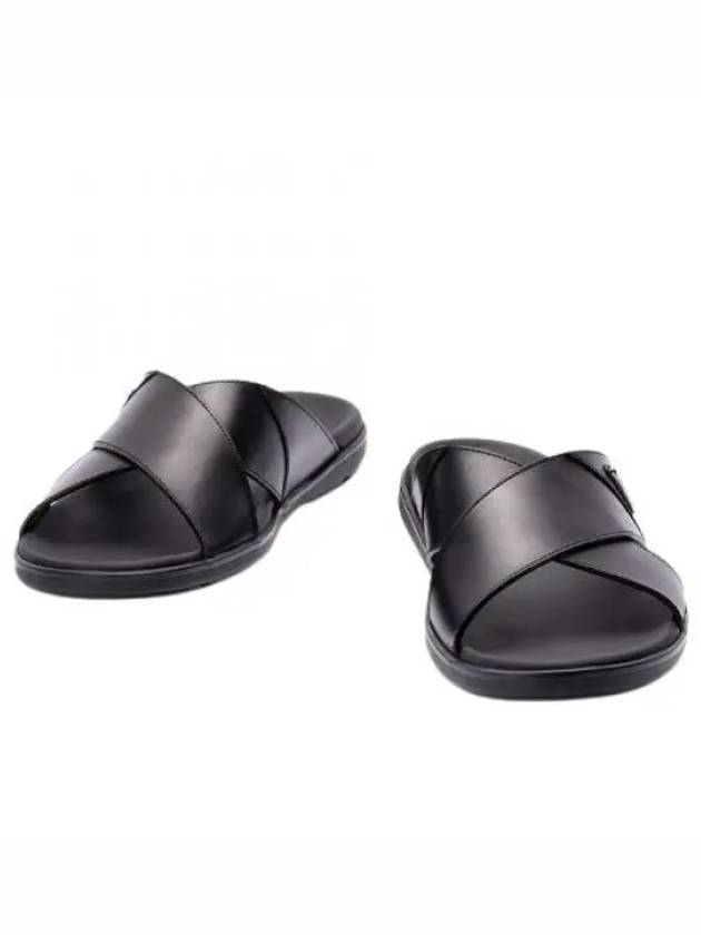 Crisscross Leather Slide Slippers Black - PRADA - BALAAN 2