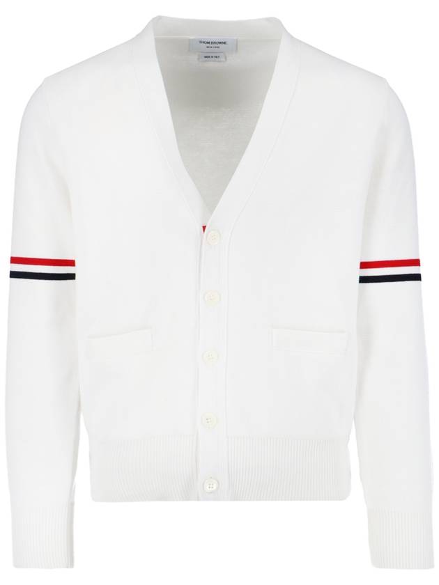 Milano Stitch Sprite Armband Cotton V-neck Cardigan White - THOM BROWNE - BALAAN 2