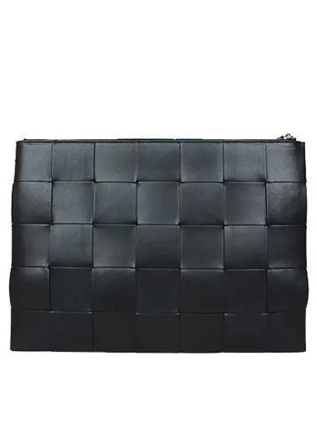 649616 Intreccio weaving black large cassette clutch bag - BOTTEGA VENETA - BALAAN 4