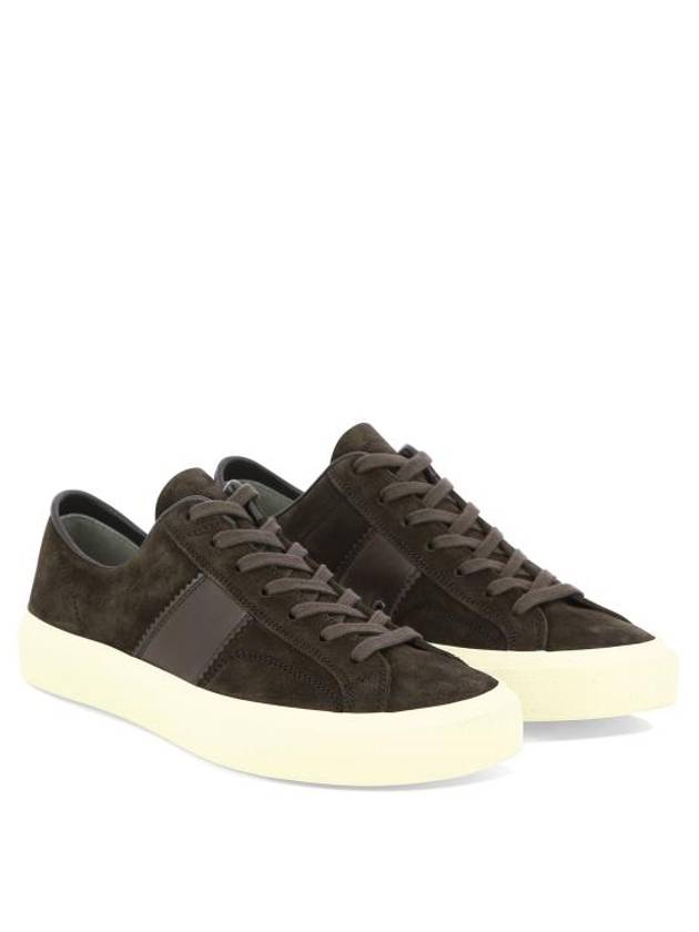 Logo Detail Suede Low Top Sneakers Brown - TOM FORD - BALAAN 3