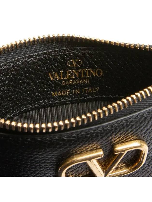 V Logo Zipper Card Wallet Black - VALENTINO - BALAAN 5