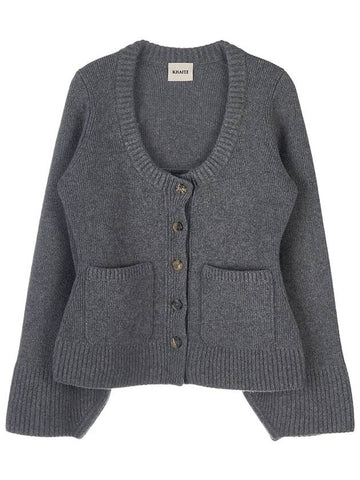 Women's Scoop Neck Pocket Knit Cardigan Grey - KHAITE - BALAAN 1