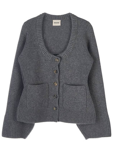 Women's Scoop Neck Pocket Knit Cardigan Grey - KHAITE - BALAAN 1