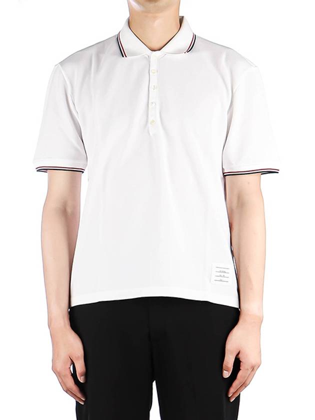 Classic Pique Stripe Short Sleeve Polo Shirt White - THOM BROWNE - BALAAN.
