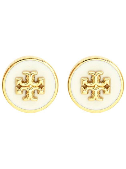 Kira Enamel Circle Stud Earrings White Gold - TORY BURCH - BALAAN 2