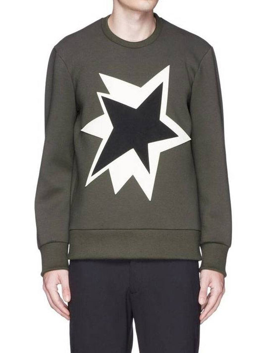 Thunder Spark Leather Patch Sweatshirt Khaki - NEIL BARRETT - BALAAN 1