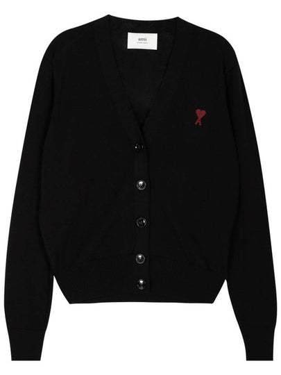 Small Heart Logo Merino Wool Cardigan Noir - AMI - BALAAN 2