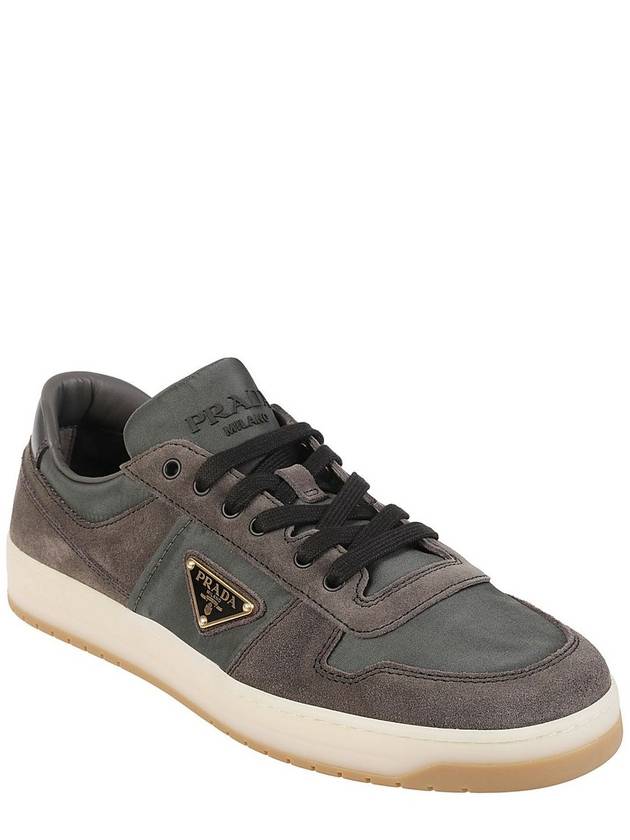 Enamel Triangle Suede Low Top Sneakers Grey - PRADA - BALAAN 3