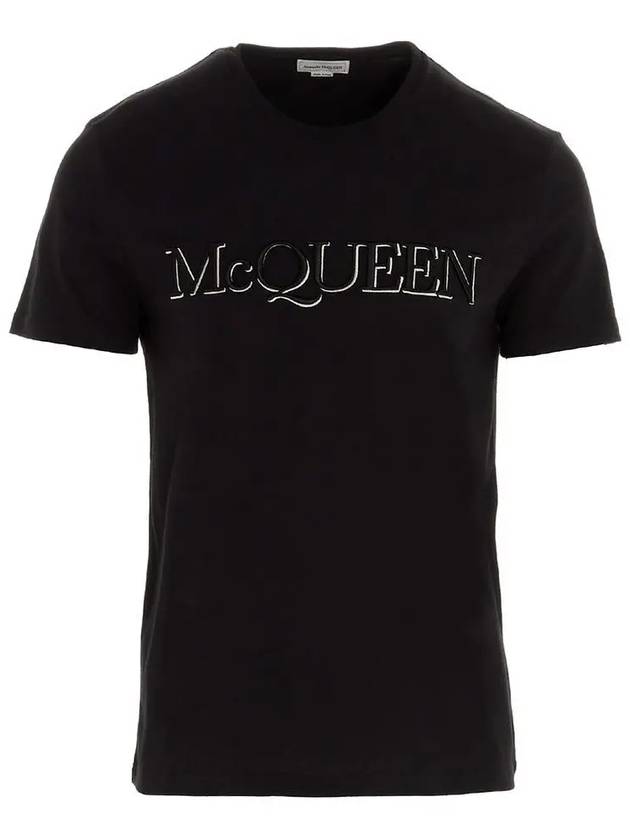 Embroidered Logo Short Sleeve T-Shirt Black - ALEXANDER MCQUEEN - BALAAN 2