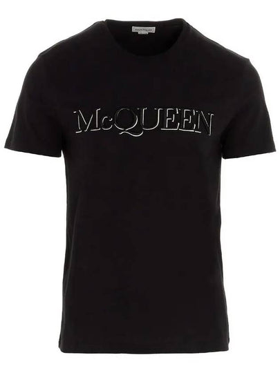 Embroidered Logo Short Sleeve T-Shirt Black - ALEXANDER MCQUEEN - BALAAN 2