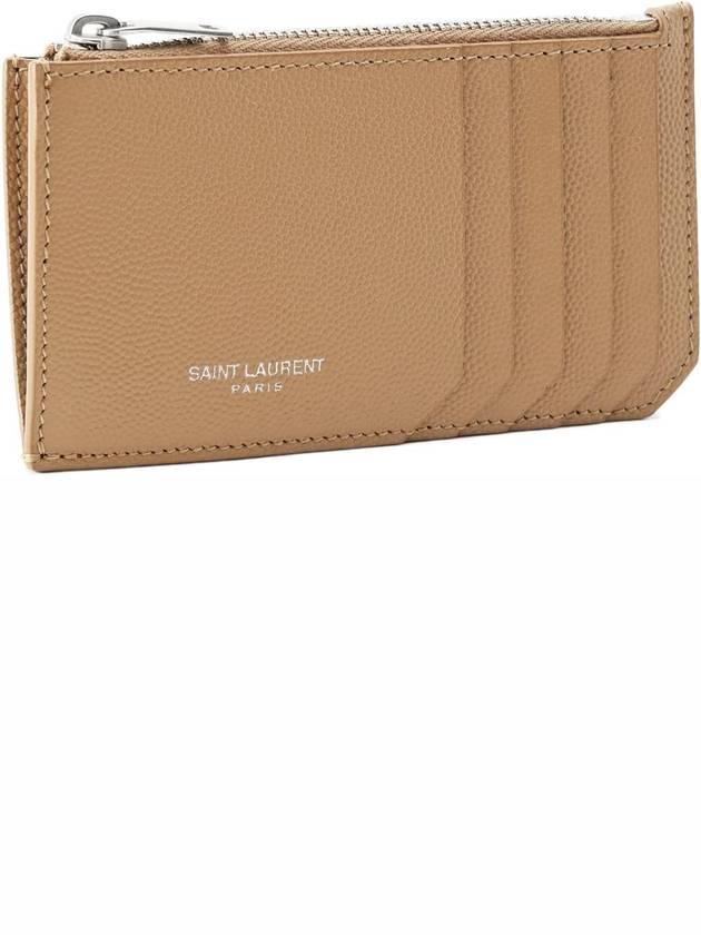 Logo Print Pebbled Leather Card Wallet Brown - SAINT LAURENT - BALAAN 2