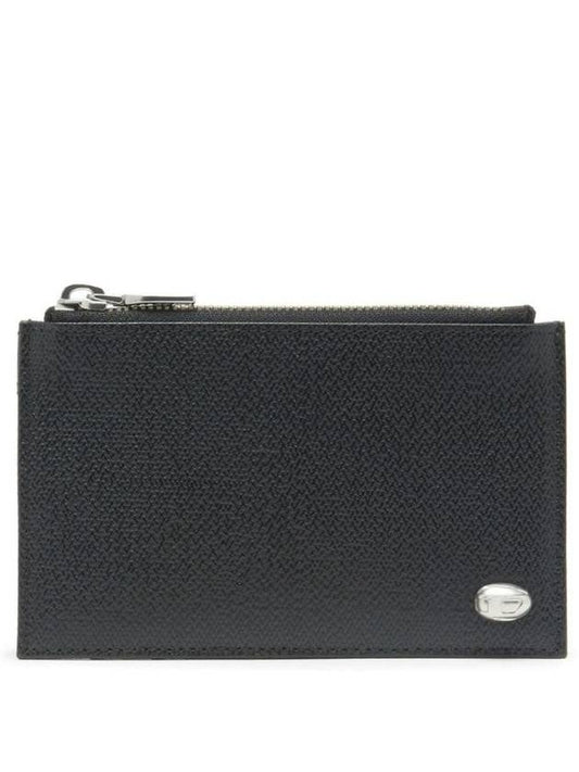 Logo Plated Leather Card Wallet Black - DIESEL - BALAAN 1