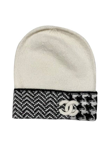 CC Logo Cashmere Knit Beanie White - CHANEL - BALAAN 1