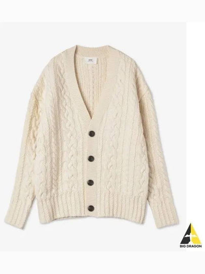 cable V-neck knit cardigan cream - AMI - BALAAN 2