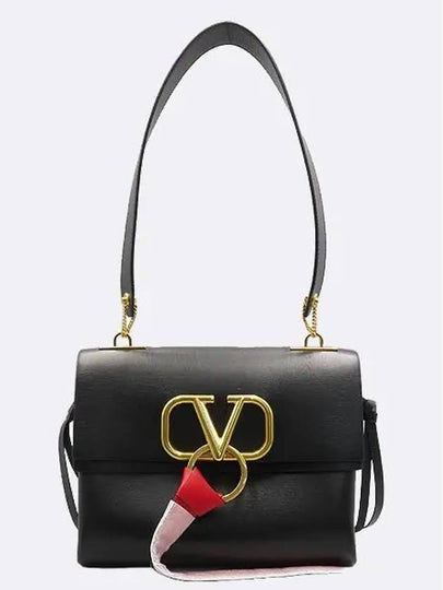 RW0B0E03SEB Black Leather V Ring Small Shoulder Bag - VALENTINO - BALAAN 2