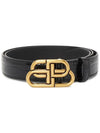 Women's Crocodile Embossed BB Buckle Thin Belt Black - BALENCIAGA - BALAAN 2