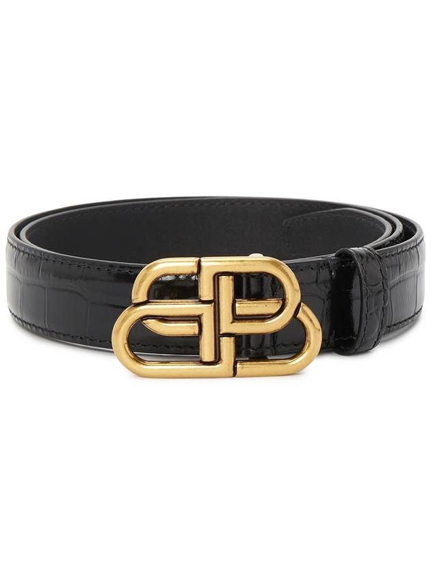 Women's Crocodile Embossed BB Buckle Thin Belt Black - BALENCIAGA - BALAAN 2