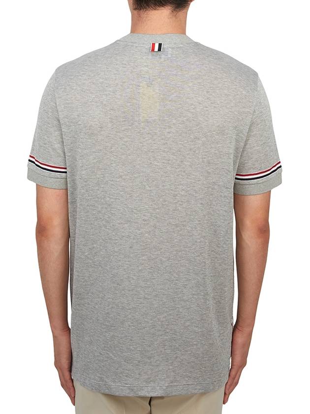 Striped Detail Crew Neck Cotton Short Sleeve T-Shirt Grey - THOM BROWNE - BALAAN 4