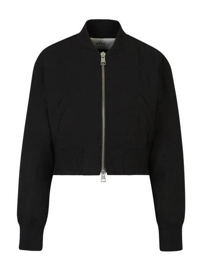 Crop Zipper Bomber Jacket Black - AMI - BALAAN 2