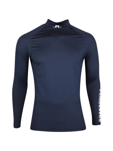 Men's Aello Print Soft Compression Golf Long Sleeve T-Shirt Navy - J.LINDEBERG - BALAAN 1