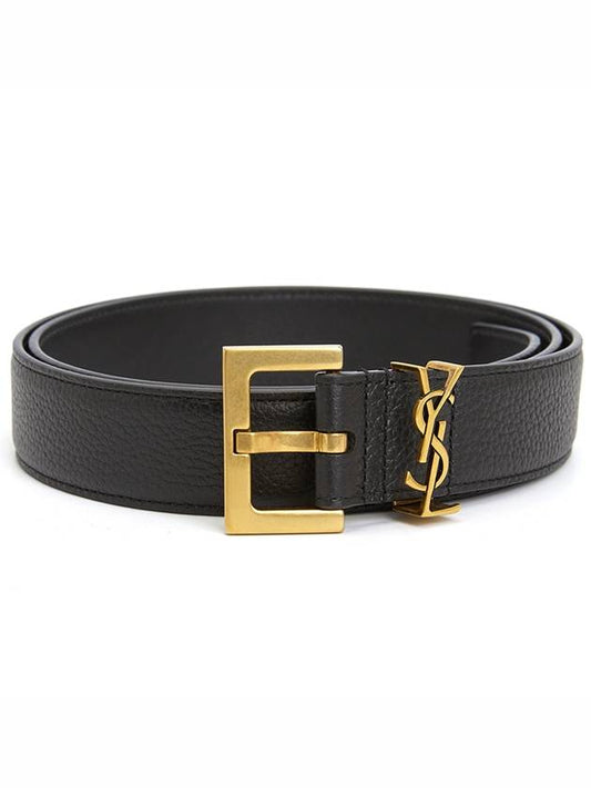 Men's Monogram Grain Leather Belt Gold - SAINT LAURENT - BALAAN 2