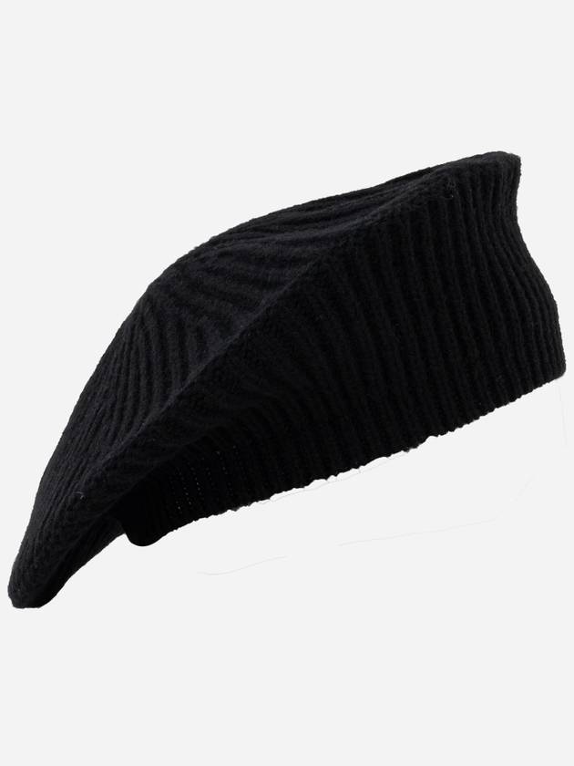 Logo Rib Edge Wool Beret Black - GANNI - BALAAN 6