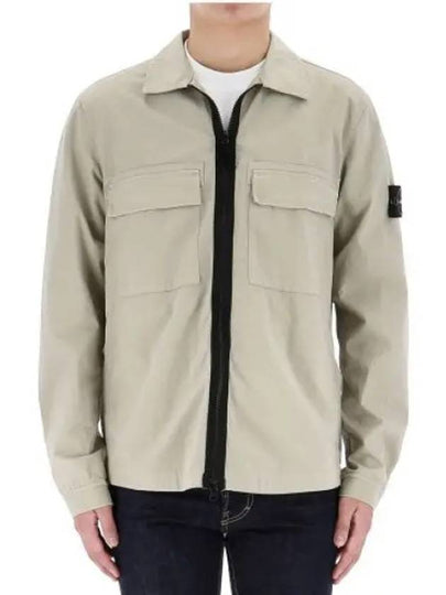 Zipper Regular Fit Cotton Overshirt Jacket Beige - STONE ISLAND - BALAAN 2