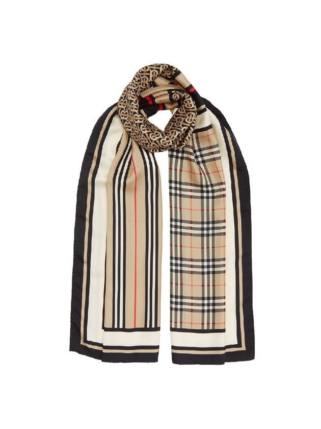 Monogram Stripe Silk Muffler Beige - BURBERRY - BALAAN.