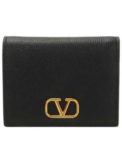 Compact V Logo Signature Calfskin Half Wallet Black - VALENTINO - BALAAN 2