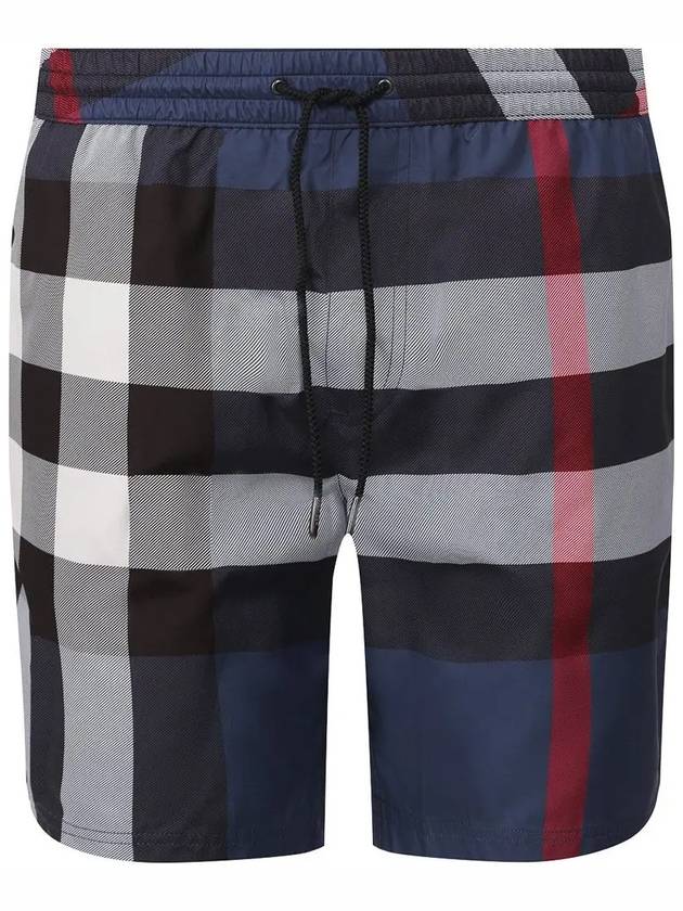 Men's Check Drawstring Swim Shorts Carbon Blue - BURBERRY - BALAAN 3