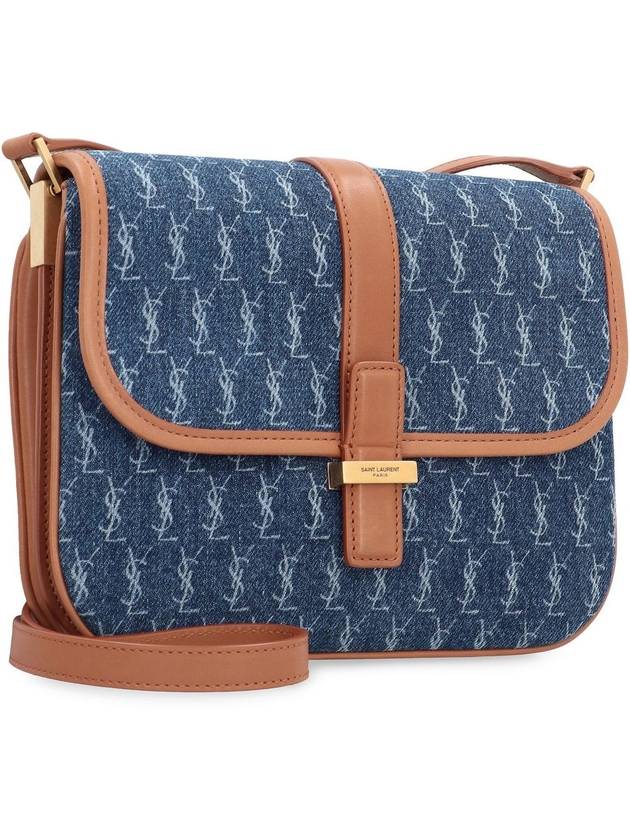 Small Monogram All Over Satchel Cross Bag Navy - SAINT LAURENT - BALAAN 4