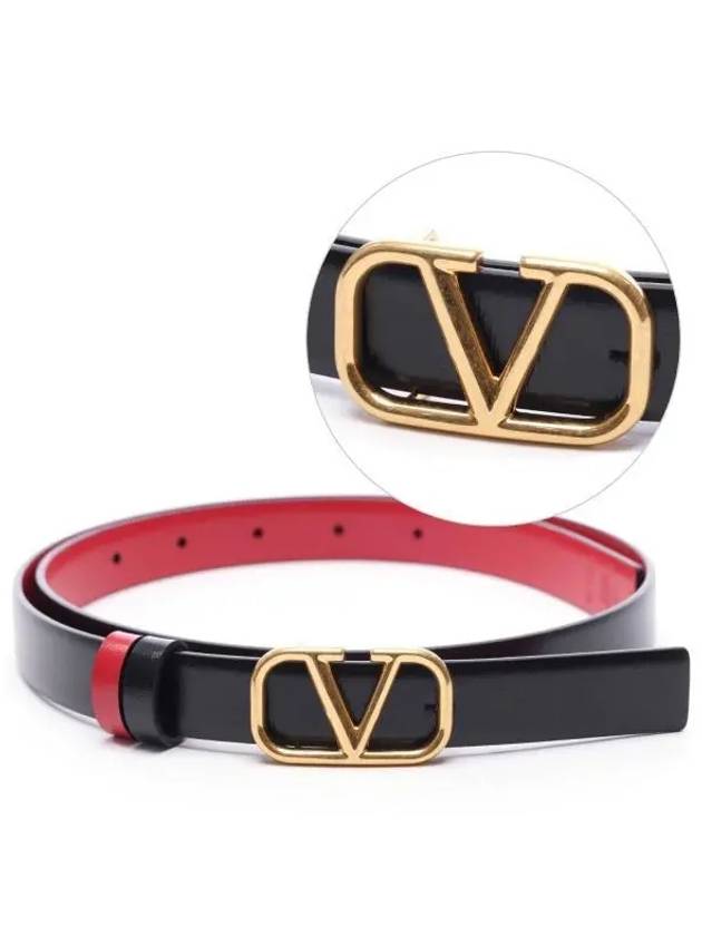 V Logo Signature Leather Belt Black - VALENTINO - BALAAN 2