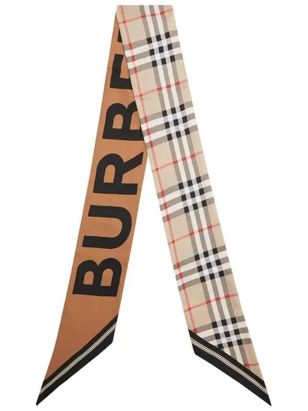 Vintage Check Logo Print Silk Skinny Reversible Scarf Archive Beige - BURBERRY - BALAAN 2