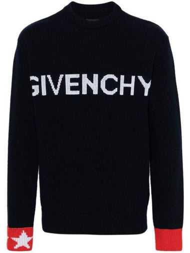 Logo Red Cuffs Wool Knit Top Navy - GIVENCHY - BALAAN 1