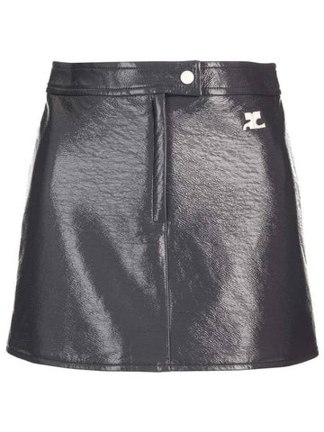 Reedition Logo Patch Vinyle A-Line Skirt Black - COURREGES - BALAAN 1