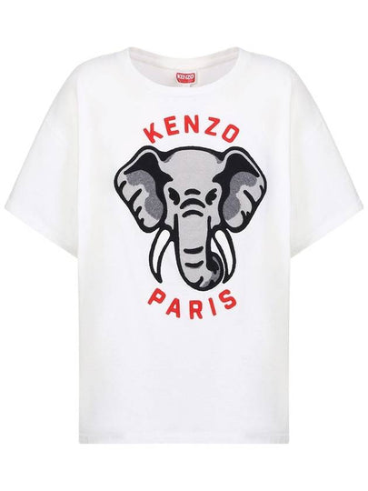 Elephant Cotton Short Sleeve T-Shirt White - KENZO - BALAAN 2